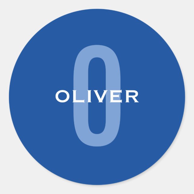 Personalisierter Monogramm blauer Name Runder Aufkleber (Vorderseite)