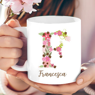 Personalisierter Monogramm-Blumenbuchstabe F Kaffeetasse