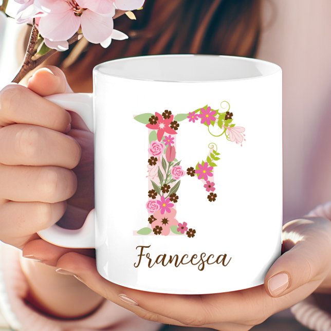 Personalisierter Monogramm-Blumenbuchstabe F Kaffeetasse (Personalized Monogram Floral Letter F Coffee Mug)