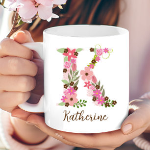 Personalisierter Monogramm-Blumenbuchstabe K Kaffeetasse