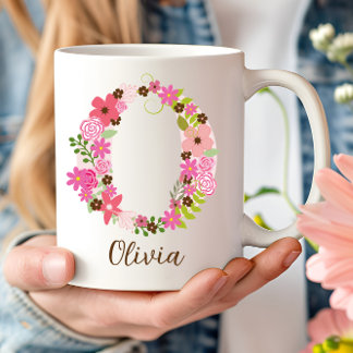 Personalisierter Monogramm-Blumenbuchstabe O Kaffeetasse