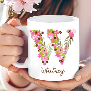 Personalisierter Monogramm-Blumenbuchstabe W Kaffeetasse
