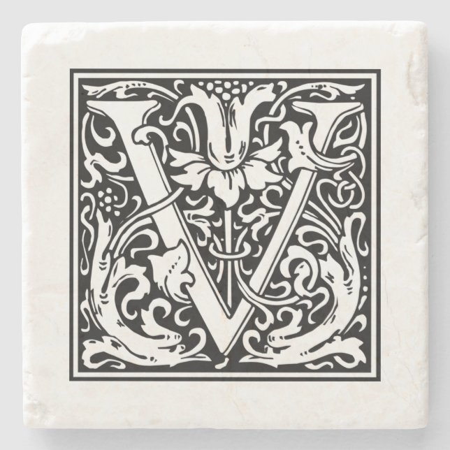 Personalisierter Monogramm-Brief V Hochzeit Geburt Steinuntersetzer (Vorderseite)