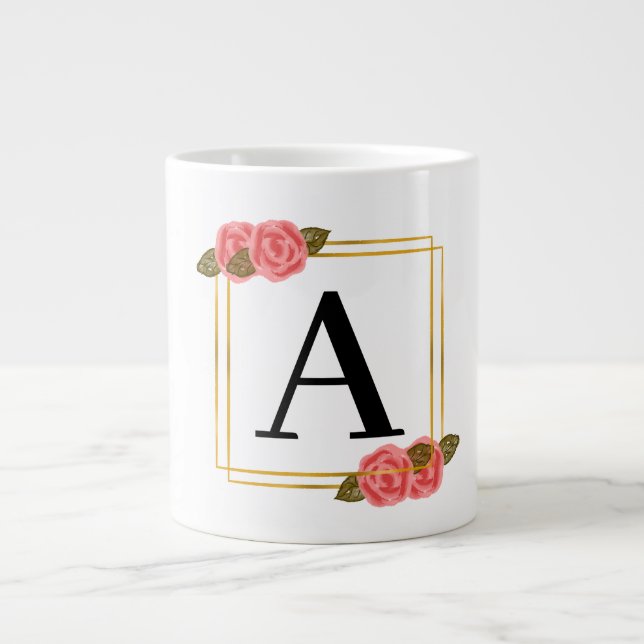 Personalisierter Monogramm Buchstabe A mit goldene Jumbo-Tasse (Vorderseite)