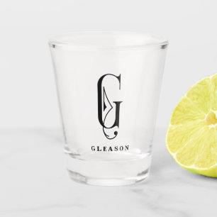 Personalisierter Monogramm Buchstabe G mit Nachnam Schnapsglas
