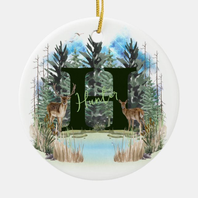 Personalisierter Monogramm-Buchstaben H Keramik Ornament (Vorne)