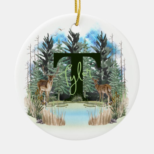 Personalisierter Monogramm-Buchstaben T Keramik Ornament (Vorne)