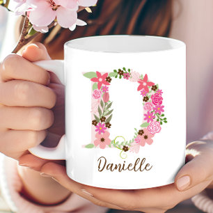 Personalisierter Monogramm Floral Letter D Kaffeetasse