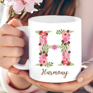 Personalisierter Monogramm Floral Letter H Kaffeetasse
