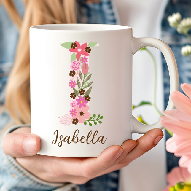 Personalisierter Monogramm-Floral-Letter I Kaffeetasse (Personalized Monogram Floral Letter I Coffee Mug)