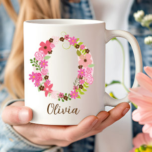 Personalisierter Monogramm-Floral-Letter O Kaffeetasse