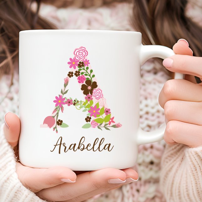 Personalisierter Monogramm floraler Letter A Kaffeetasse (Personalized Monogram Floral Letter A Coffee Mug)