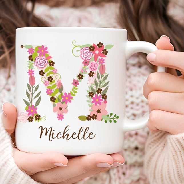 Personalisierter Monogramm floraler Letter Kaffeetasse (Personalized Monogram Floral Letter M Coffee Mug)