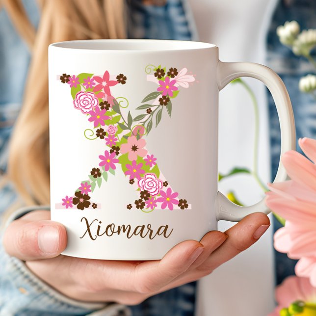 Personalisierter Monogramm floraler Letter X Kaffeetasse (Personalized Monogram Floral Letter X Coffee Mug)