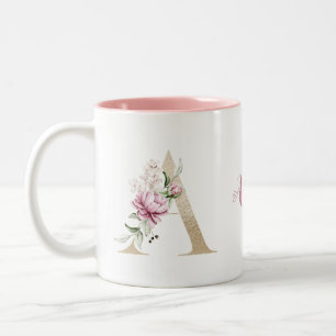 Personalisierter Monogramm-Goldbuchstabe A mit ros Zweifarbige Tasse