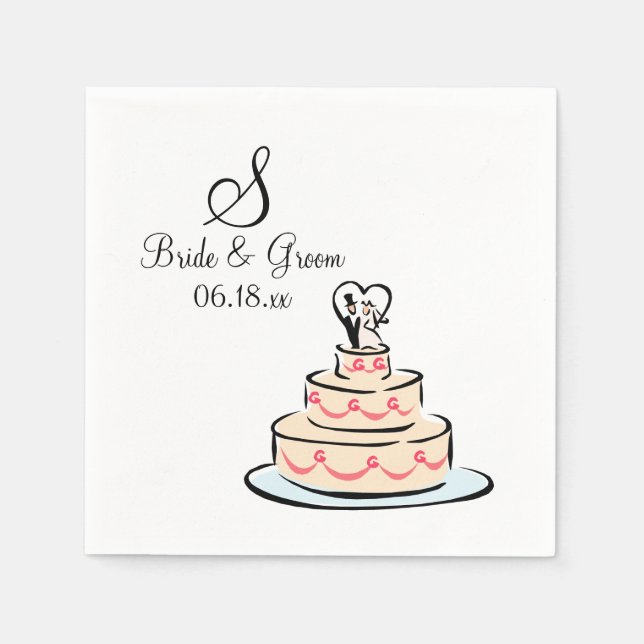 Personalisierter Monogramm-Hochzeitstorte Serviette (Vorderseite)