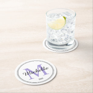 Personalisierter Monogramm-Lavendel Runder Pappuntersetzer