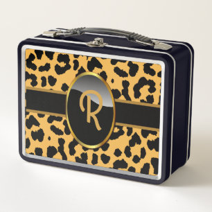 Personalisierter Monogramm-Leoparden-Druck Metall Brotdose