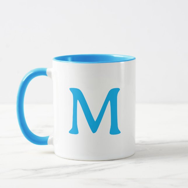 Personalisierter Monogramm Moderner Blau Weißer Be Tasse (Links)