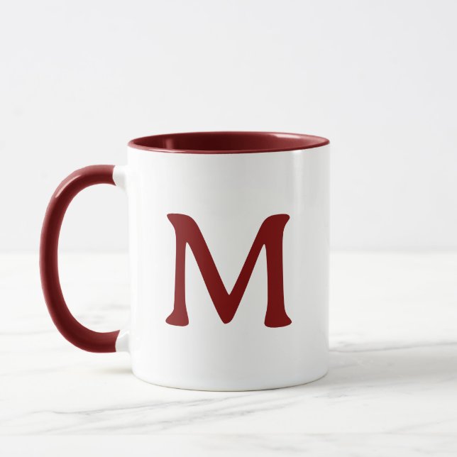 Personalisierter Monogramm Moderner Marone-Weißer  Tasse (Links)