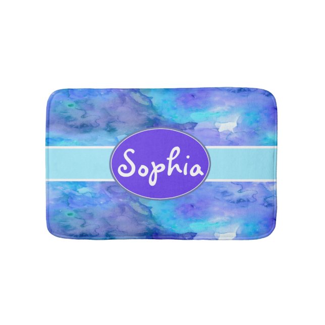 Personalisierter Monogramm-Name der Wasserfarbe Aq Badematte (Vorderseite)