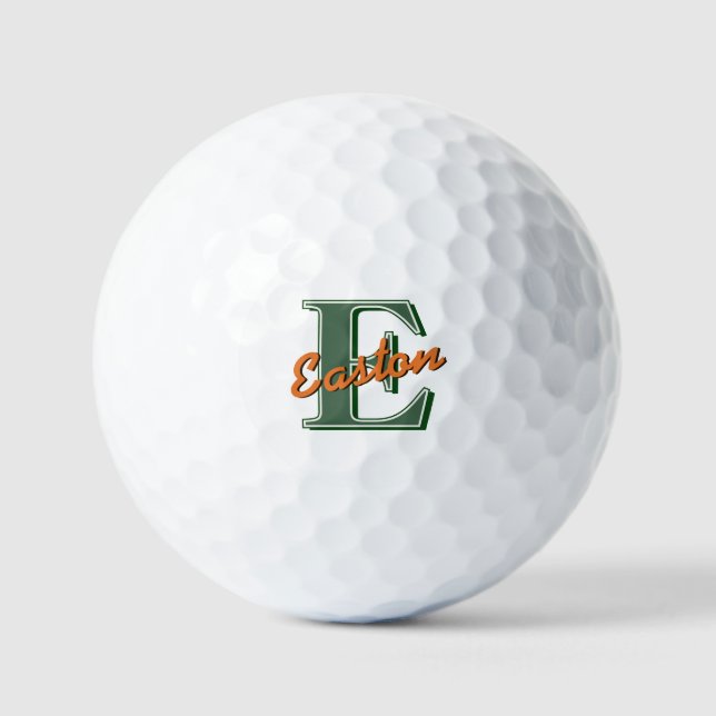 Personalisierter Monogramm Name dunkelgrün und ora Golfball (Vorderseite)