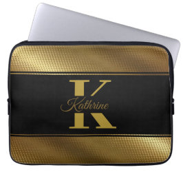 personalisierter Monogramm-Name goldschwarz Laptopschutzhülle