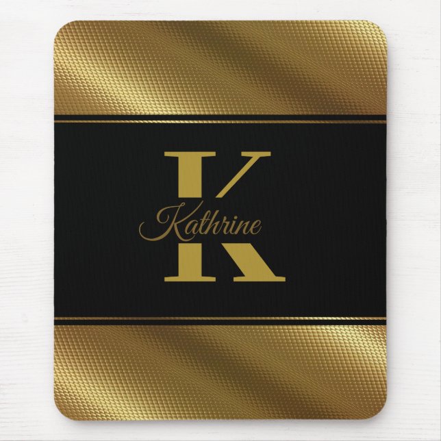 personalisierter Monogramm-Name goldschwarz Mousepad (Vorne)