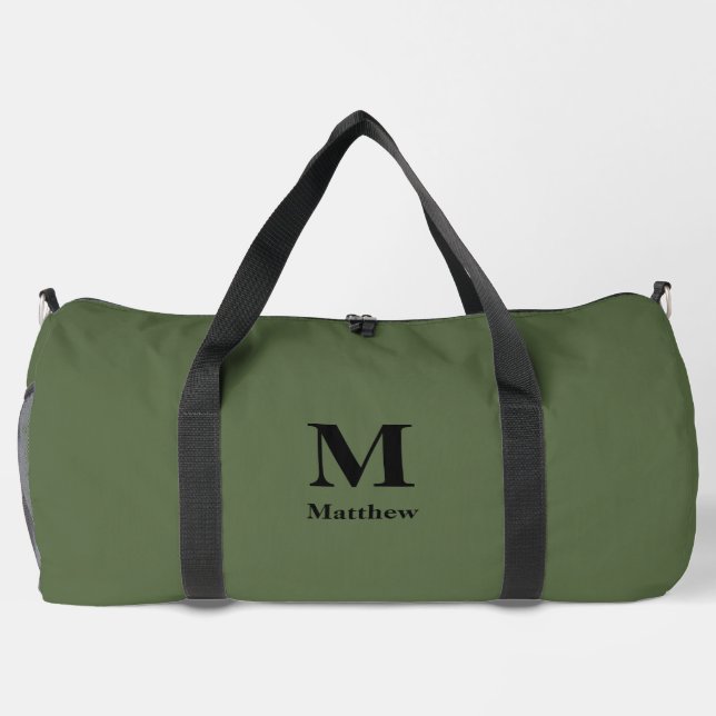 Personalisierter Monogramm-Name Grün Duffle Bag (Rückseite)