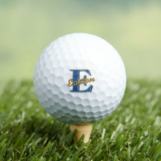 Personalisierter Monogramm Name Navy Blue & Yellow Golfball