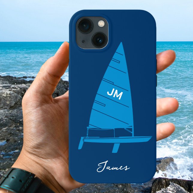 Personalisierter Monogramm Name Sailboat Racing Bl Case-Mate iPhone Hülle (Von Creator hochgeladen)