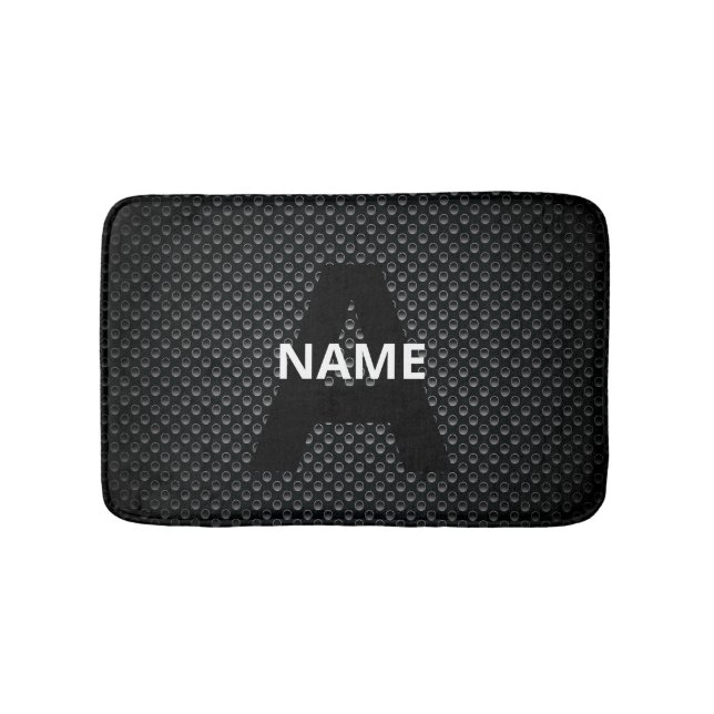 Personalisierter Monogramm Name Schwarz-Weiß-Textu Badematte (Vorderseite)