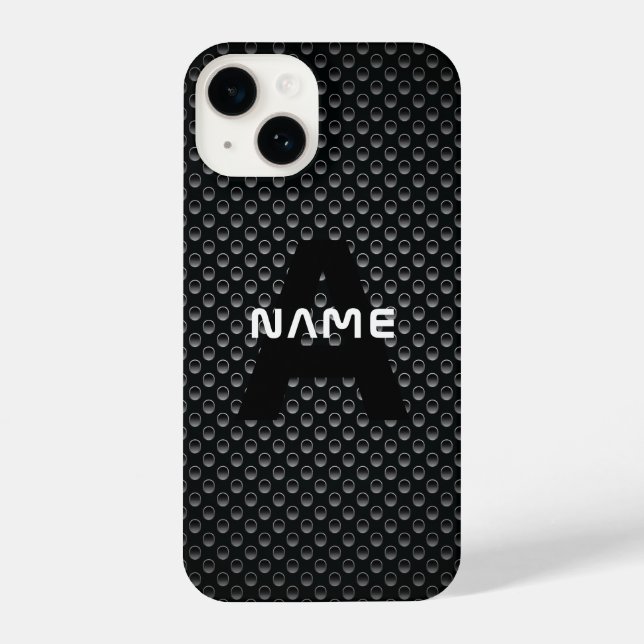 Personalisierter Monogramm Name Schwarz-Weiß-Textu iPhone Hülle (Rückseite)