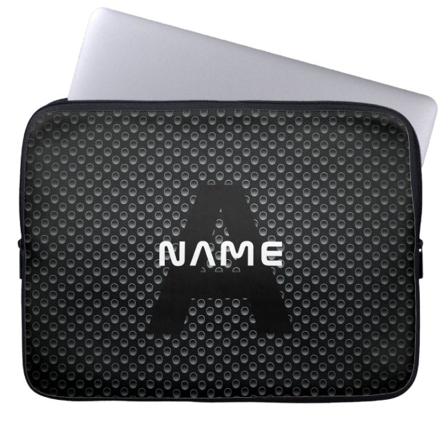 Personalisierter Monogramm Name Schwarz-Weiß-Textu Laptopschutzhülle (Vorderseite)