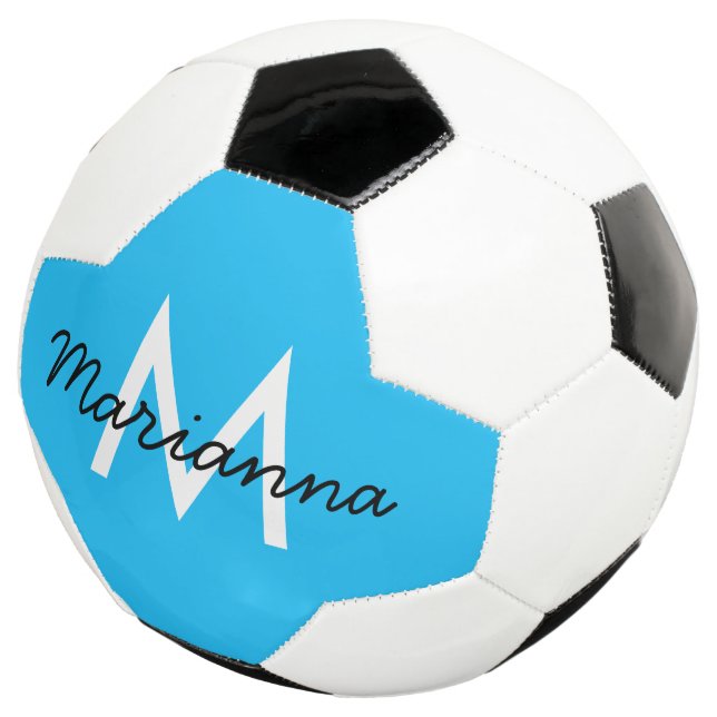 Personalisierter Monogramm Name Sporty Neon Cyan B Fußball (Dreiviertel)