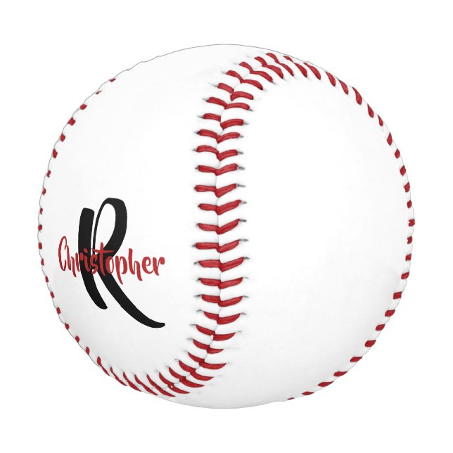 Personalisierter Monogramm Name White Baseball (Schrägansicht)
