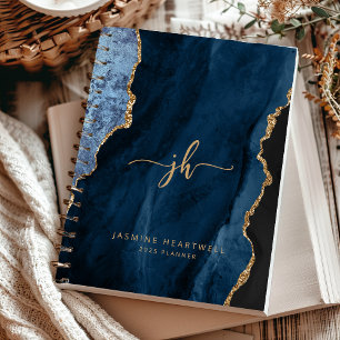 Personalisierter Monogramm Navy Blau Gold Achat 20 Planer