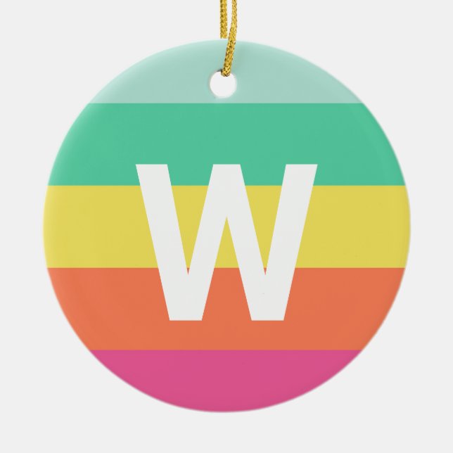 Personalisierter Monogramm-Rainbow-Sherbet-Farbblo Keramik Ornament (Vorne)