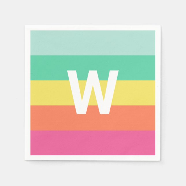 Personalisierter Monogramm-Rainbow-Sherbet-Farbblo Serviette (Vorderseite)