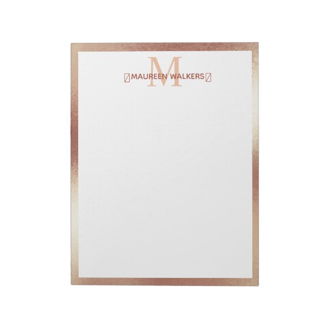 Personalisierter Monogramm Rose Gold Individuelle  Notizblock (Rotiert)