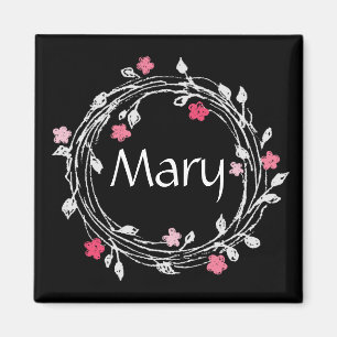 Personalisierter Monogramm-Schwarz-Weiß-Blumenkran Magnet