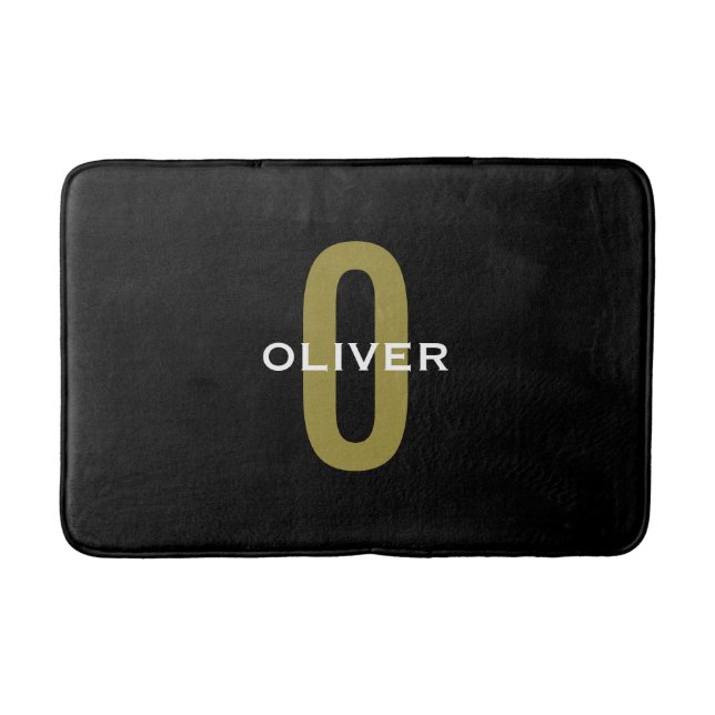 Personalisierter Monogramm Schwarzer Goldname Badematte (Vorderseite)