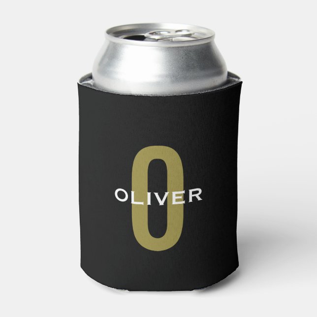 Personalisierter Monogramm Schwarzer Goldname Dosenkühler (Kanne Vorderseite)