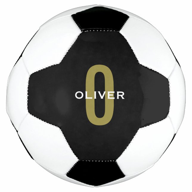 Personalisierter Monogramm Schwarzer Goldname Fußball (Vorderseite)