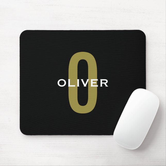 Personalisierter Monogramm Schwarzer Goldname Mousepad (Mit Mouse)