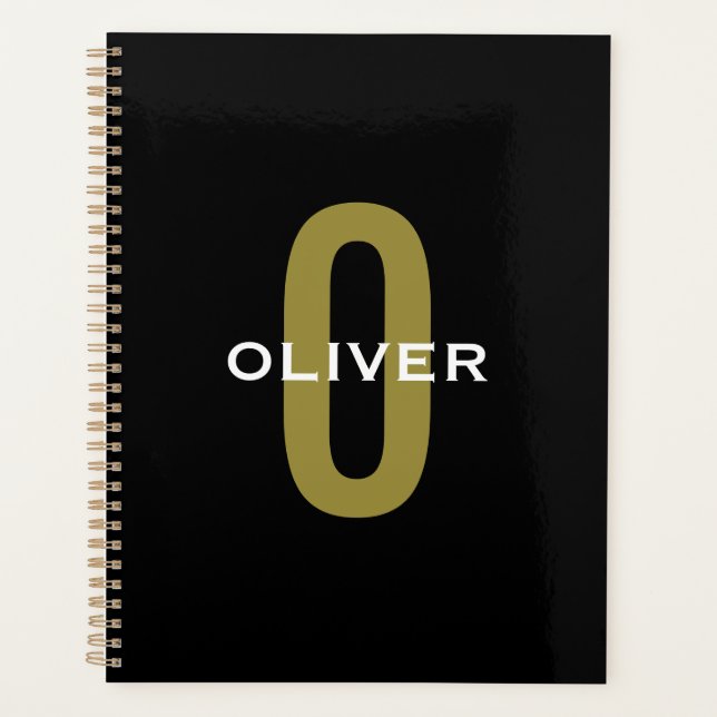 Personalisierter Monogramm Schwarzer Goldname Planer (Vorderseite)