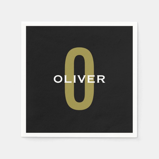 Personalisierter Monogramm Schwarzer Goldname Serviette (Vorderseite)