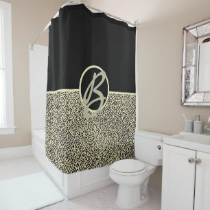 Personalisierter Monogramm-Schwarzer Leopard Duschvorhang
