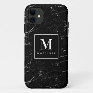 Personalisierter Monogramm-Schwarzer Marmor Case-Mate iPhone Hülle
