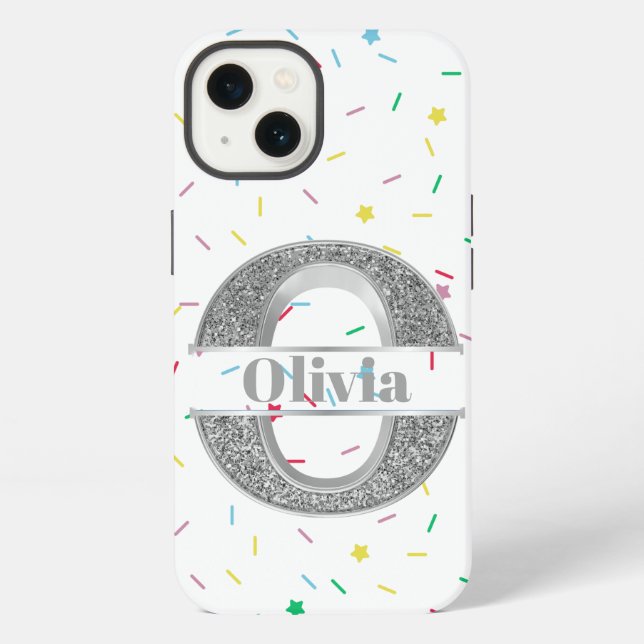 Personalisierter Monogramm Silber Anfangsbuchstabe iPhone Hülle (Rückseite)